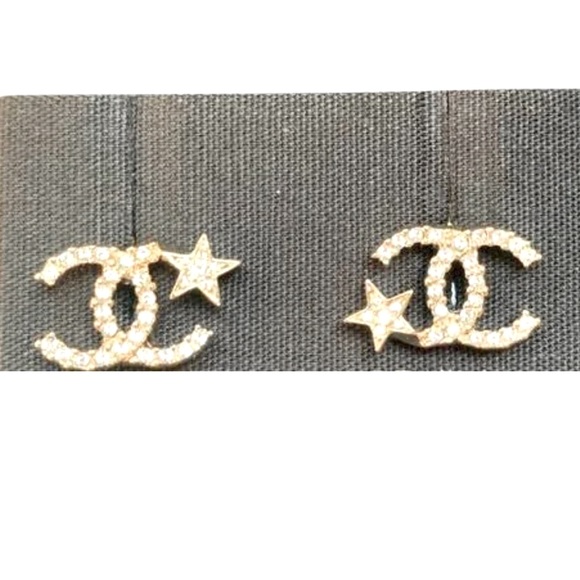 New Chanel CC stars crystals golden color stud earrings - Picture 2 of 12